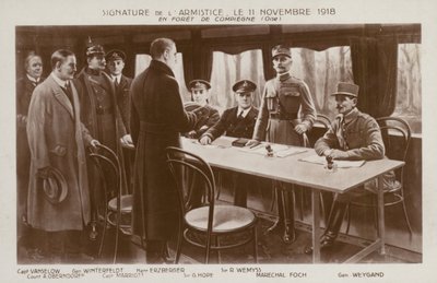 Underskrivelse af våbenhvilen for at afslutte Første Verdenskrig, Compiegne-skoven, Frankrig af Maurice Pillard Verneuil