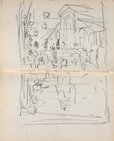 Italiensk skitsebog: Bro med figurer (side 209  210) af Maurice Prendergast
