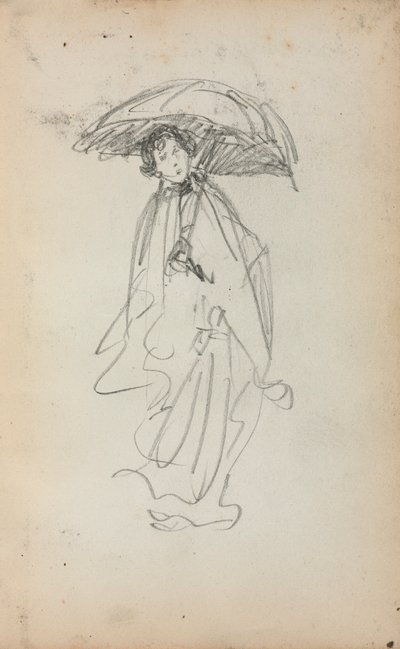 Italiensk skitsebog: Stående kvinde med parasol (side 259) af Maurice Prendergast
