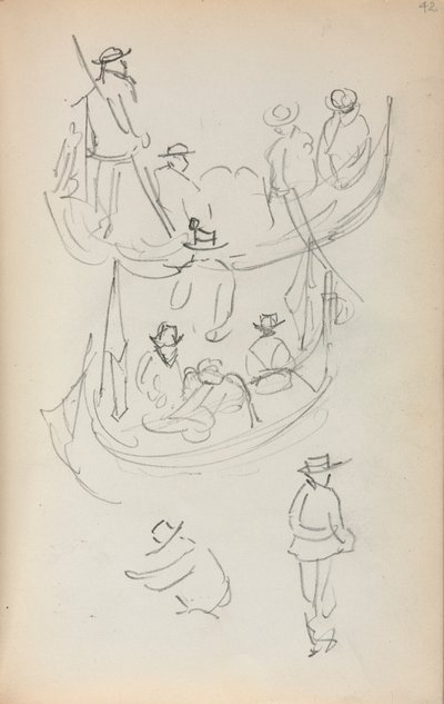 Italiensk skitsebog: To gondoler med figurer af Maurice Prendergast