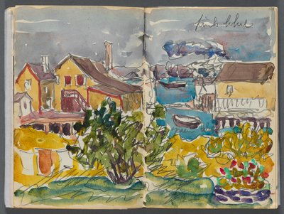 Skitsebog - The Granite Shore Hotel, Rockport, side 128 og 129: Huse på havnen af Maurice Prendergast