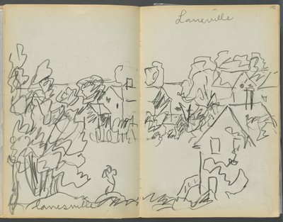 Skitsebog - The Granite Shore Hotel, Rockport, side 144  145: "Lanesville" af Maurice Prendergast