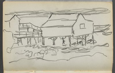 Skitsebog, The Dells, nr. 127, side 014: Hus på en havn af Maurice Prendergast