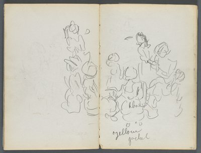 Skitsebog, The Dells, nr. 127, side 074  75: Figurer med farvenotationer af Maurice Prendergast