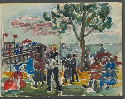 Skitsebog, The Dells, nr. 127, side 122 og 123: Figurer på en kyst af Maurice Prendergast