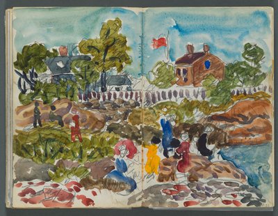 Skizzenbuch, The Dells, Nr. 127, Seite 156 & 157: Küstenlandschaft mit Figuren af Maurice Prendergast