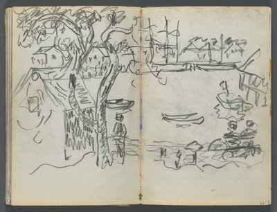 Skitsebog, The Dells, nr. 127, side 162 og 163: Udsigt over havnen af Maurice Prendergast