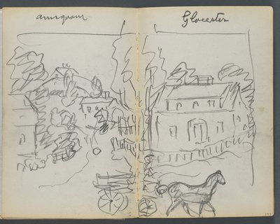 Skitsebog, The Dells, nr. 127, side 176 og 177: "Annisquam - Glocester" af Maurice Prendergast