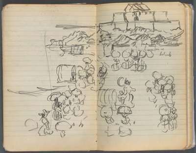 Skitsebog, side 112  113: Strandudsigt af Maurice Prendergast