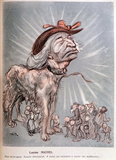 Tegneserie af Louise Michel som en hund "" race newfoundland (Newfoundland), ingen kompensation, brugte sin eksistens på at redde de uheldige." af Maurice Radiguet