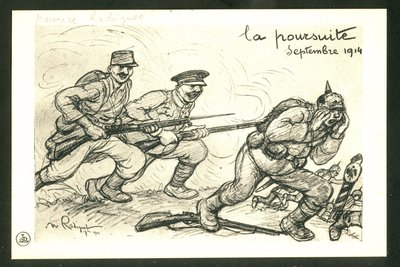 Postkort, satirisk i sort/hvid af Maurice Radiguet