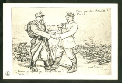 Postkort, satirisk i sort/hvid af Maurice Radiguet