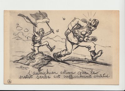 Postkort, satirisk i sort/hvid af Maurice Radiguet