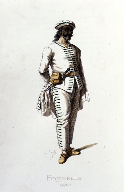 Brighellas karakter i 1570. Maurice Sand “” Masks and Jesters”” Paris 19. århundrede. (Maurice Sand var George Sands søn). af Maurice Sand
