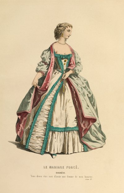 Kostume til rollen som Dorimene, ca. 1868 (kobberstik) af Maurice Sand
