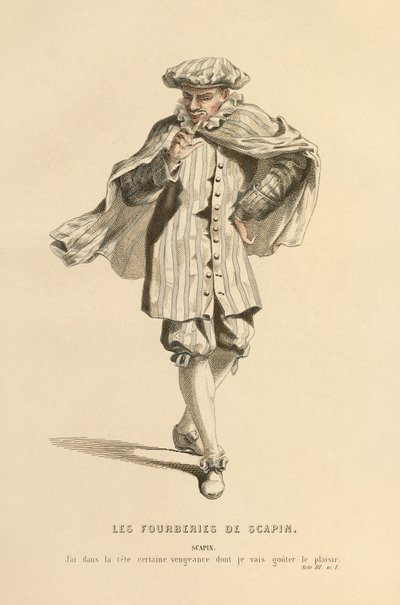 Kostume til rollen som Scapin, ca. 1868 (kobberstik) af Maurice Sand