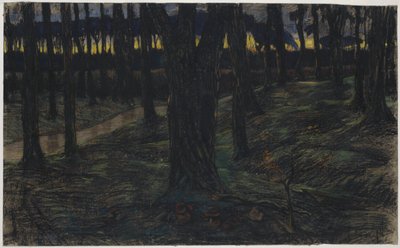 Skovudsigt ved solnedgang af Maurits van der Valk