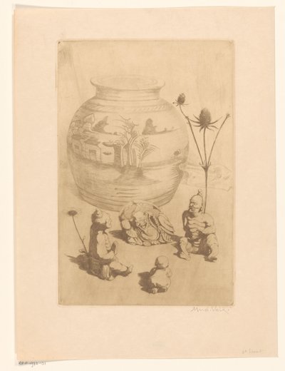 Kinesisk vase med fire små statuer af Maurits van der Valk