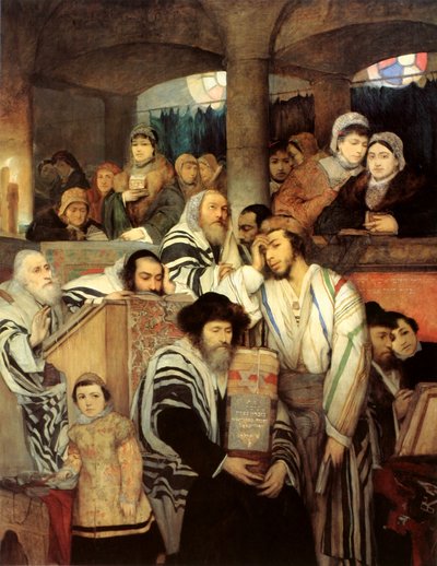 Jøder beder i synagogen på yom kippur af Maurycy Gottlieb