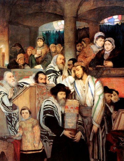 Jøder beder i synagogen på Yom Kippur, 1878. af Maurycy Gottlieb