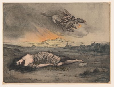 Tilbagelænet kvinde og flyvende rytter med fakkel af Max Alexander Alandt (signed by artist)