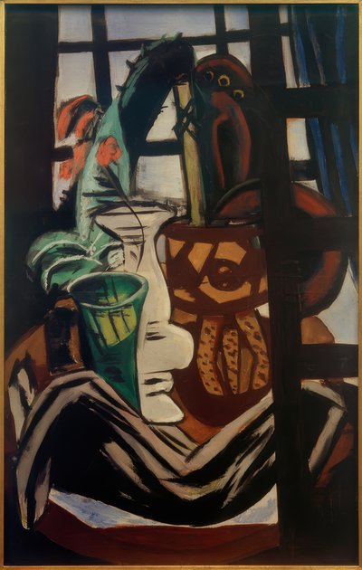 Atelier med bord og glas af Max Beckmann
