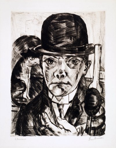 Selvportræt med bowlerhat. Gravering af Max Bechmann (1884-1950) af Max Beckmann