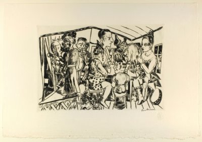 Behind the Scenes, tallerken tre fra Jahrmarkt af Max Beckmann