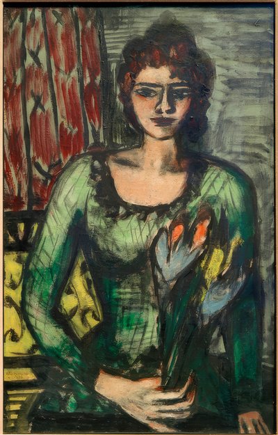 Portræt af Quappi i den grønne trøje af Max Beckmann