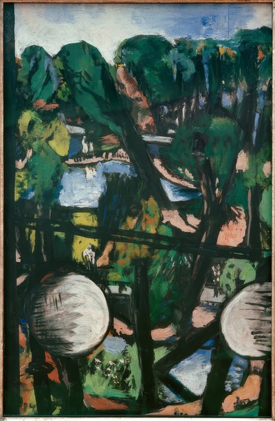 Udsigt over zoologisk have med hvide bolde (parkbillede) af Max Beckmann