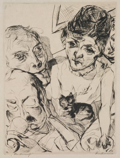 Aften (Selvportræt med Battenbergs), tallerken 10 fra portfolioen "Ansigter" af Max Beckmann