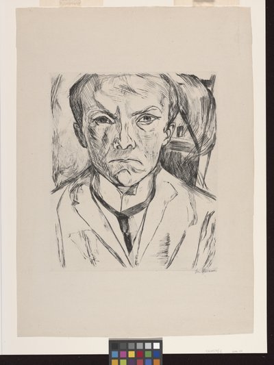 Frontal Selvportræt Med Husgavl I Baggrunden af Max Beckmann