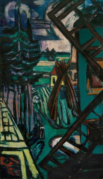 Stort landskab fra Laren med vindmølle af Max Beckmann