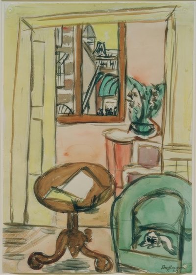 Interiør med rundt bord af Max Beckmann