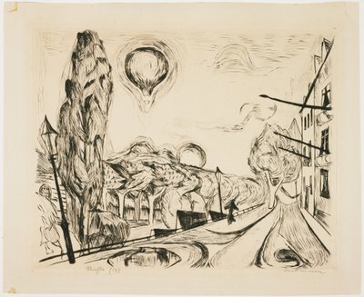 Landskab med ballon af Max Beckmann