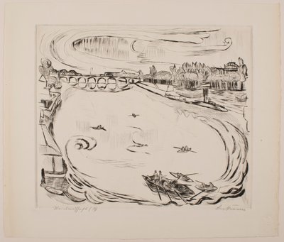 Main River Landscape, plade 6 fra porteføljen "Faces" af Max Beckmann