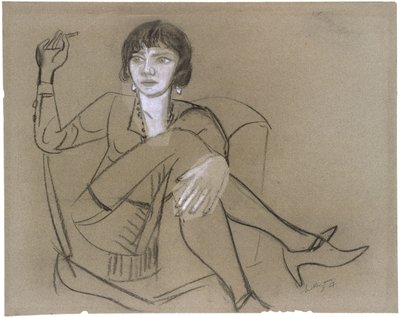 Quappi i en klubstol, rygende af Max Beckmann