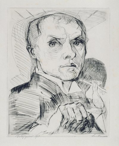 Selvportræt med griffel (blad 19 fra „Ansigter“) af Max Beckmann