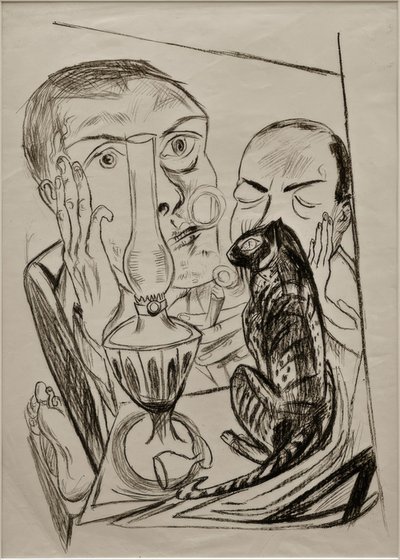 Selvportræt med kat og lampe af Max Beckmann