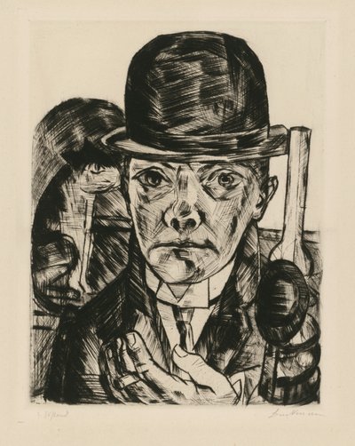 Selvportræt med stiv hat af Max Beckmann