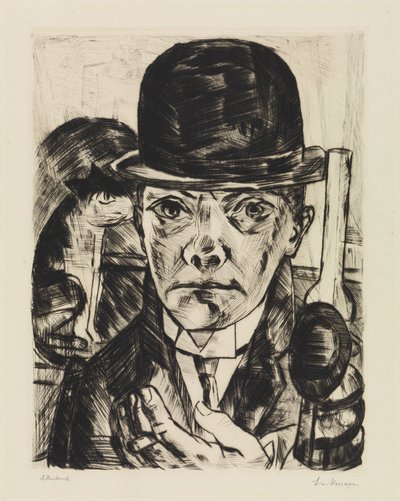 Selvportræt med stiv hat af Max Beckmann