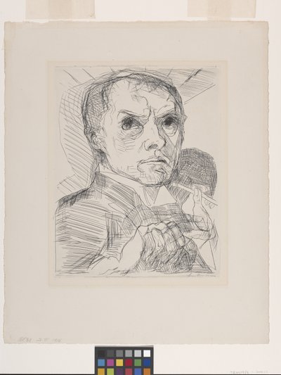 Selvportræt med stylus (tørpunkt på råhvidt lagt papir) af Max Beckmann
