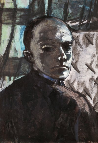 Selvportræt med grønt gardin af Max Beckmann
