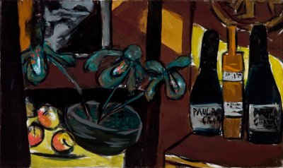 Stilleben i brunt og gult (Champagneflasker og orkideer) af Max Beckmann