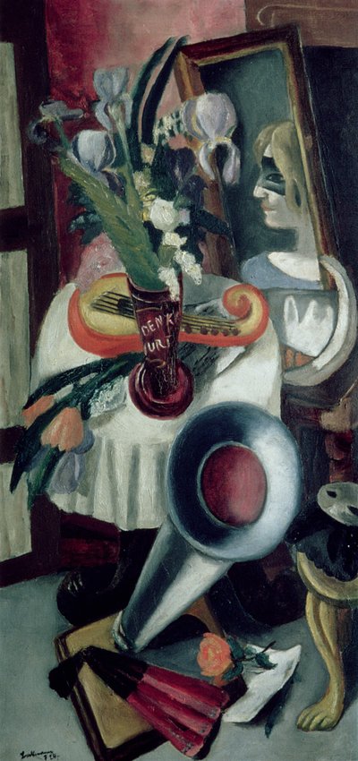 Stilleben med grammofon og iris af Max Beckmann