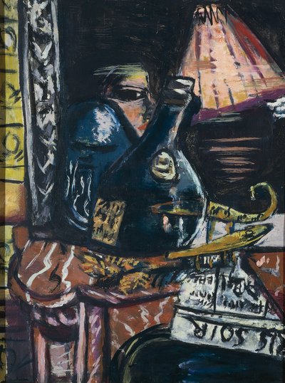 Stadig liv med skæv snapseflaske og Buddha af Max Beckmann