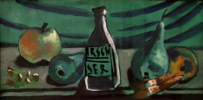 Stilleben med æble og pære (Stilleben med kirschflaske) af Max Beckmann