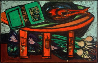 Stilleben med grøn bog og radiser af Max Beckmann
