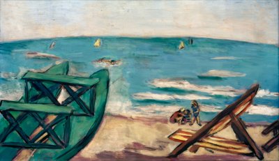 Strand med båd og liggestol af Max Beckmann