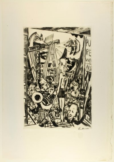 Den høje mand, tallerken fem fra Jahrmarkt af Max Beckmann